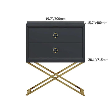 19.7" Modern Black Nightstand with 2 Drawers X-Shaped Pedestal